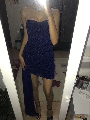 Lacivert simli elbise - Görsel 2