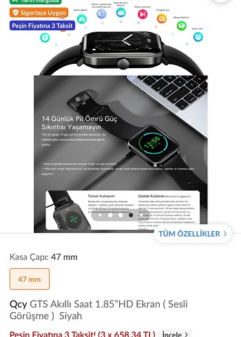Qcy GTS Akıllı Saat 47mm Siyah 15 gidiyor sıfır ayarında - Görsel 2