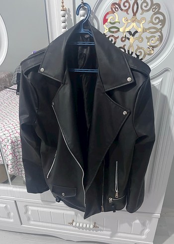 Kadın Siyah Deri Biker Ceket - Görsel 3