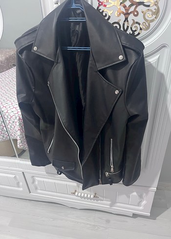 Kadın Siyah Deri Biker Ceket - Görsel 2