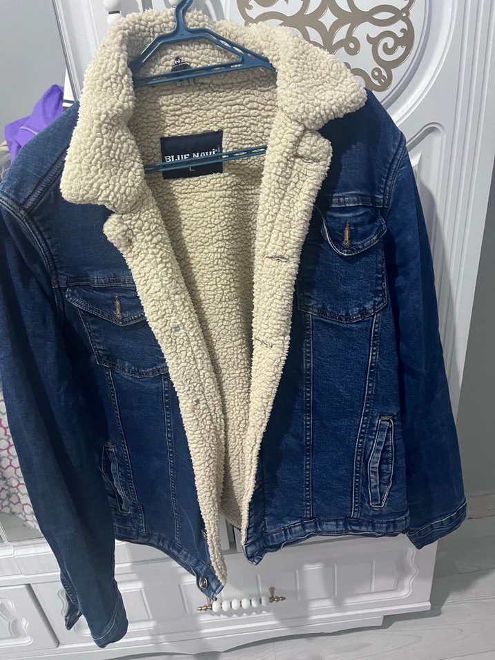 Kadın Mavi Kürklü Denim Ceket - Görsel 2