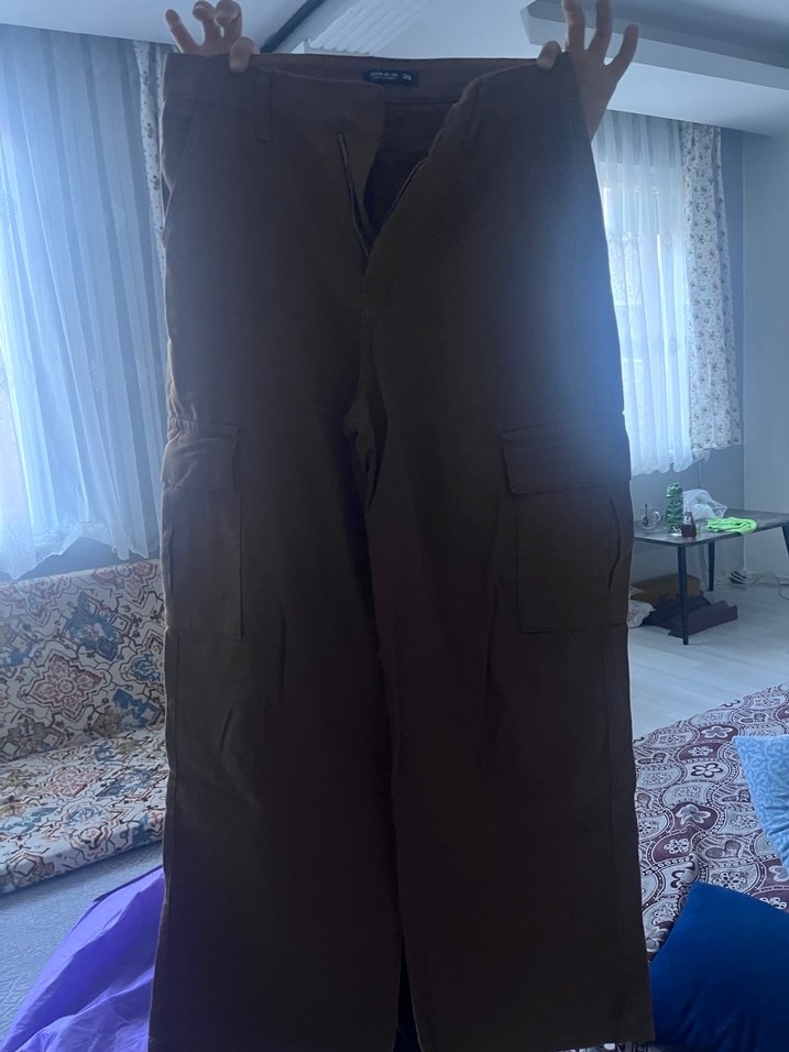 Kahverengi Kemerli Bol Kesim Kadın Pantolon - Görsel 5