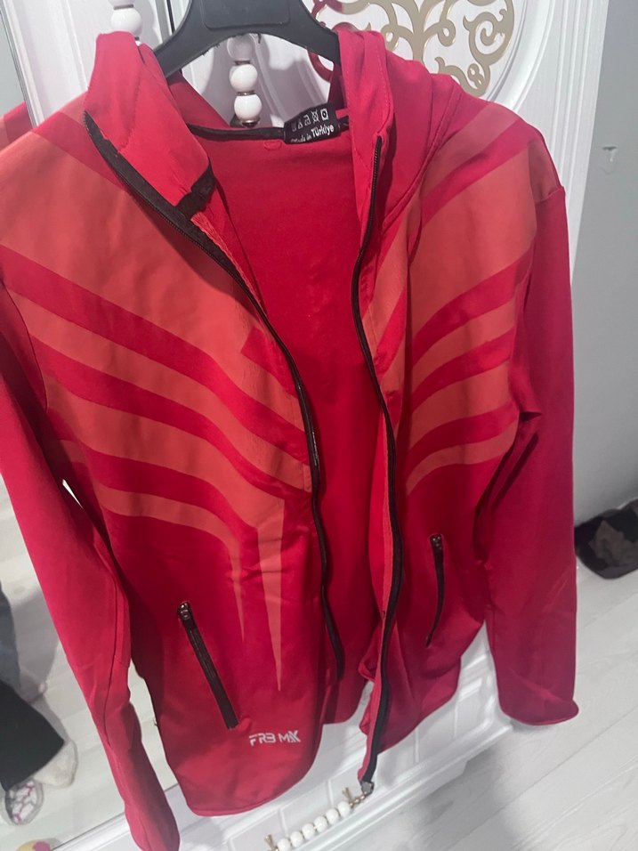 Kadın Kırmızı Fermuarlı Spor Ceket - Görsel 3