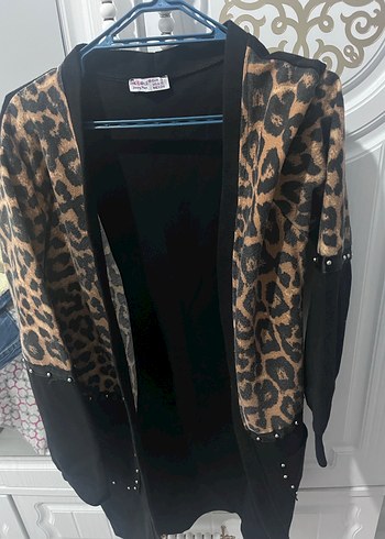 Leopar Desenli Uzun Kadın Hırka - Görsel 3