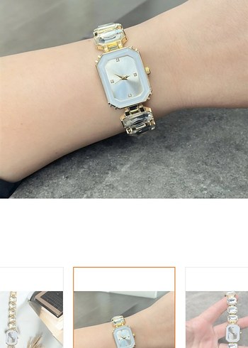 Altın Renkli Kadın Saat Parlak Taşlı sıfırdır kutulu - Görsel 2