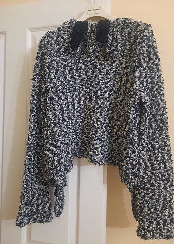 Gri Desenli Örgü Kadın Mini Hırka - Görsel 2