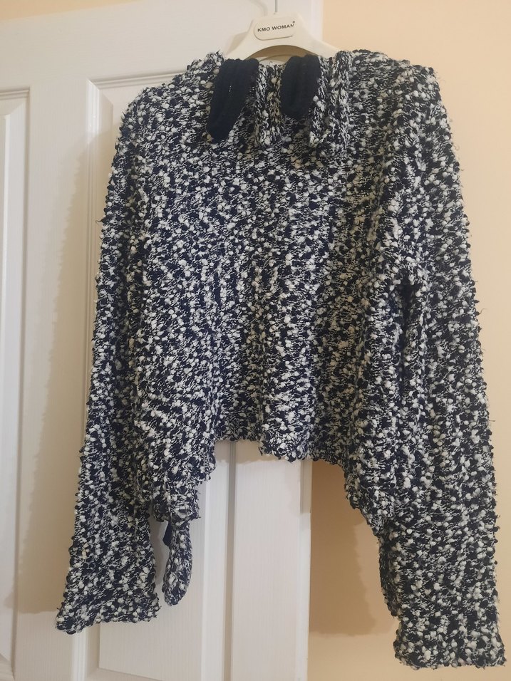 Gri Desenli Örgü Kadın Mini Hırka - Görsel 2