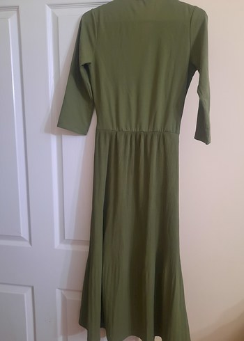 Kadın Uzun Yeşil V Yaka Elbise - Görsel 3