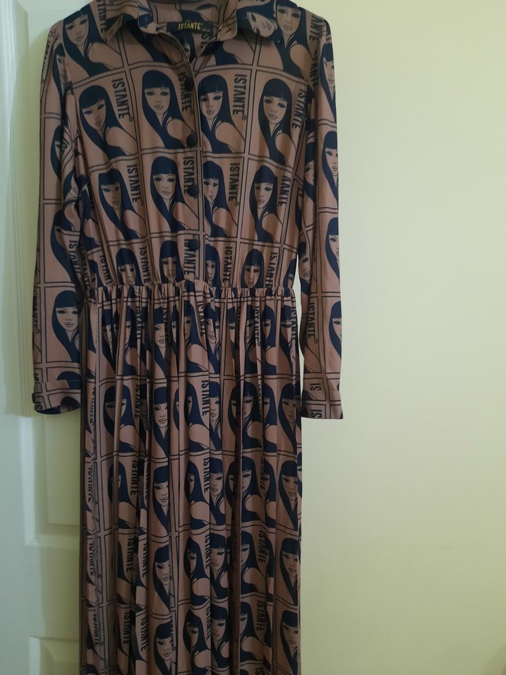 Uzun Kollu Baskılı Elbise - Görsel 2