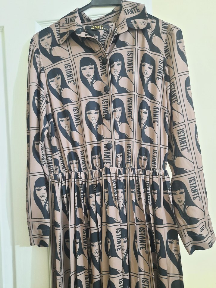 Uzun Kollu Baskılı Elbise - Görsel 3