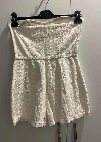 Dantel İşlemeli Beyaz Straplez Mini Tulum - Görsel 2