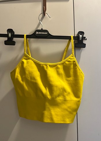 Sarı İnce Askılı Kadın Crop Top