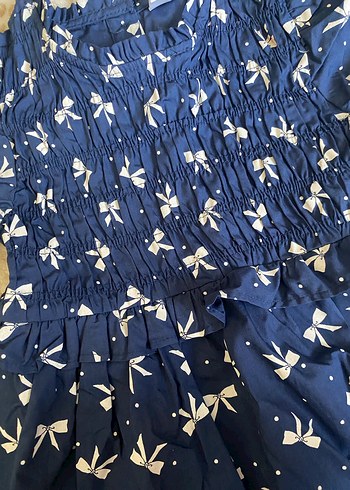 Kız Çocuk Lacivert Fiyonk Desenli Elbise - Görsel 2