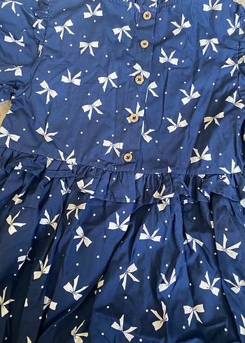 Kız Çocuk Lacivert Fiyonk Desenli Elbise - Görsel 4