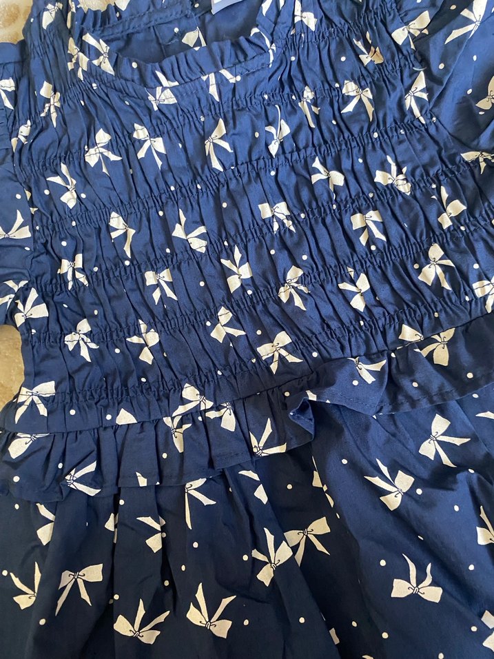 Kız Çocuk Lacivert Fiyonk Desenli Elbise - Görsel 2