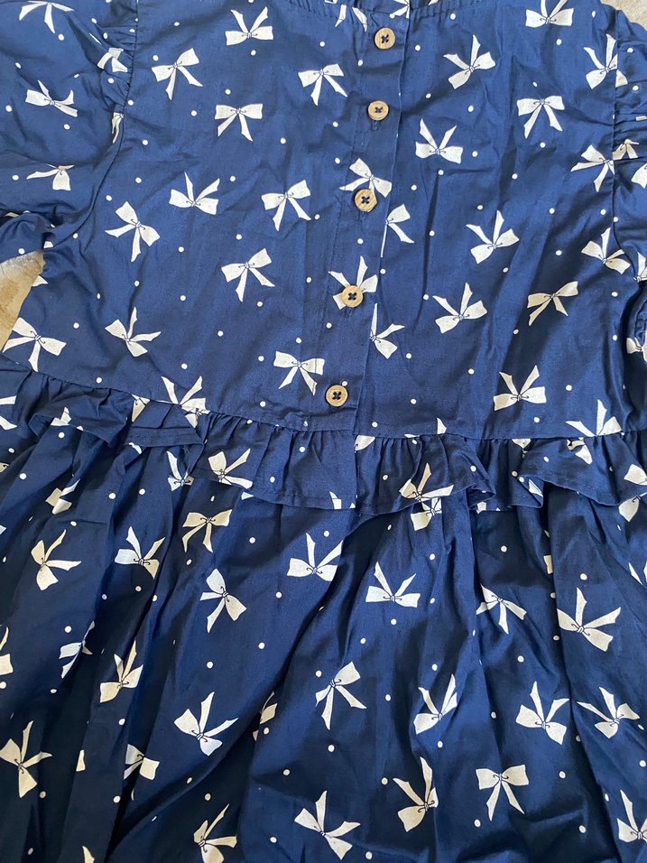 Kız Çocuk Lacivert Fiyonk Desenli Elbise - Görsel 4