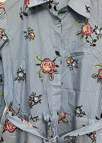 Mavi Çiçek Desenli Uzun Bohem Elbise - Görsel 3