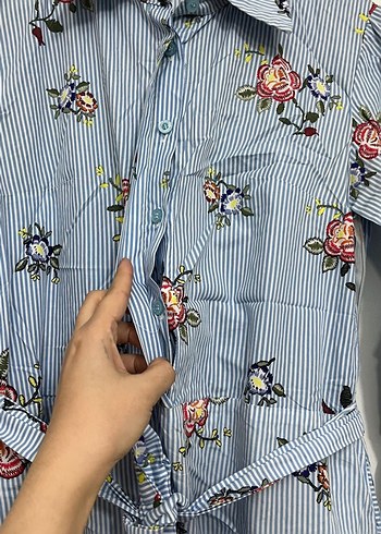 Mavi Çiçek Desenli Uzun Bohem Elbise - Görsel 4