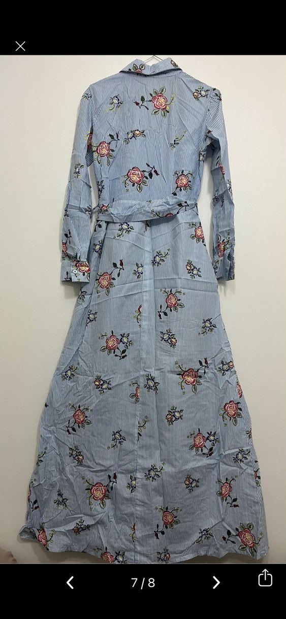 Mavi Çiçek Desenli Uzun Bohem Elbise - Görsel 5