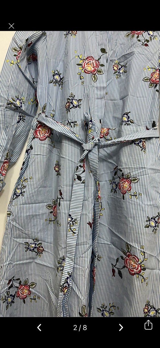 Mavi Çiçek Desenli Uzun Bohem Elbise - Görsel 2