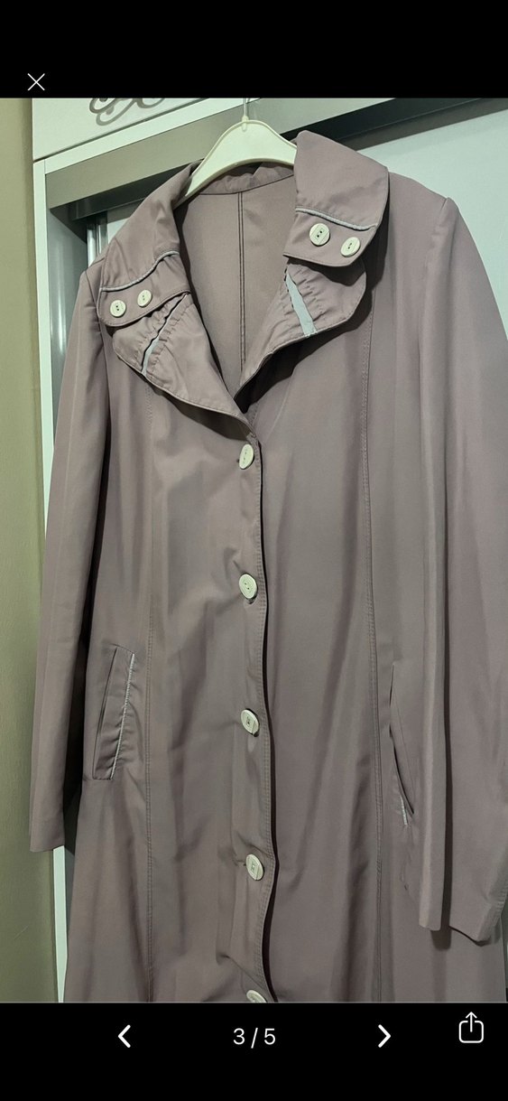 Uzun Düğmeli Pudra Kadın Pardesü - Görsel 3