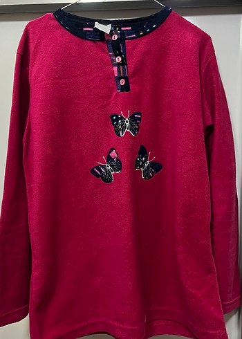 Pembe Kelebek Nakışlı Düğmeli polar pijama takımı - Görsel 2