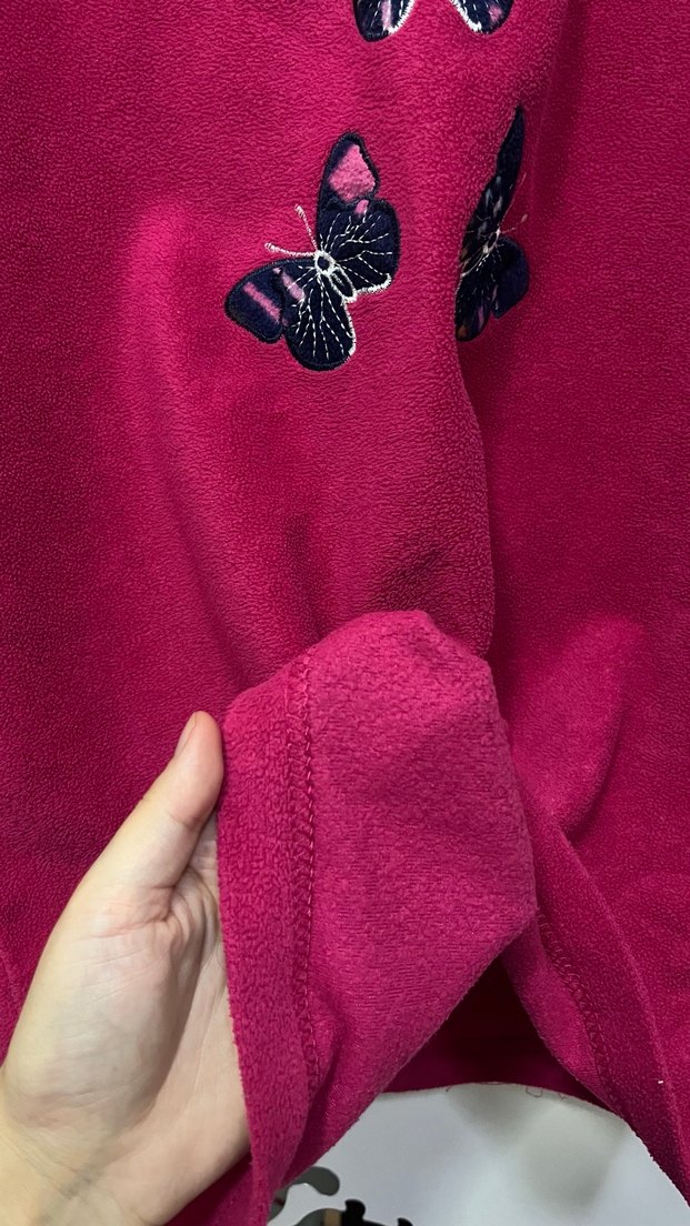 Pembe Kelebek Nakışlı Düğmeli polar pijama takımı - Görsel 3