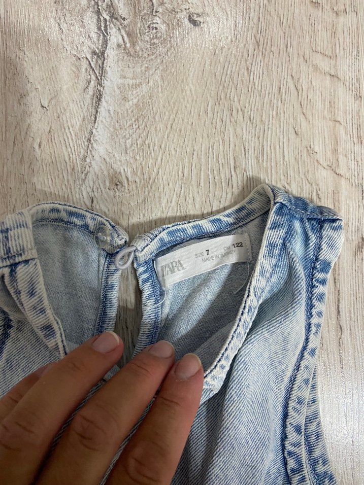 Orijinal ZARA Kız Çocuk Kot Kumaş Kemerli Elbise-7 yaş - Görsel 3