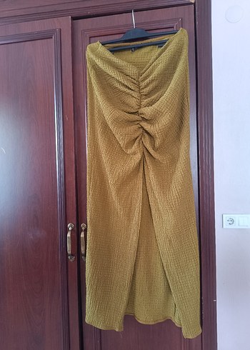 Drapeli Kadın yırtmaçlı uzun etek