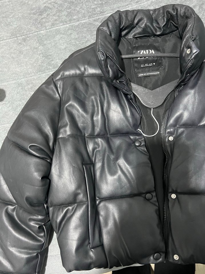 ZARA Siyah Deri Fermuarlı Kadın Ceket - Görsel 3