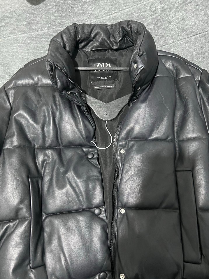 ZARA Siyah Deri Fermuarlı Kadın Ceket - Görsel 2