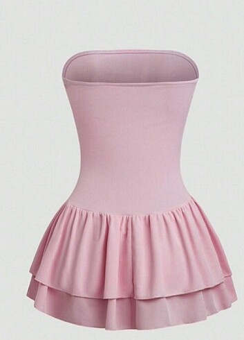 s Beden Mini pembe straplez elbise