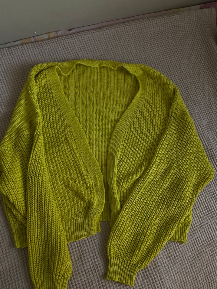 Kadın Sarı Triko oversıze Hırka - Görsel 5