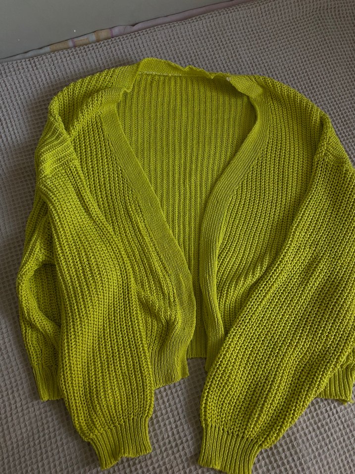 Kadın Sarı Triko oversıze Hırka - Görsel 3