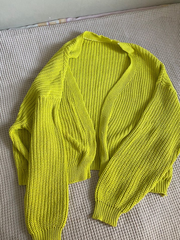 Kadın Sarı Triko oversıze Hırka - Görsel 2