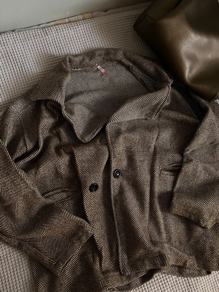 Oversıze kahverengi kaban ceket - Görsel 3