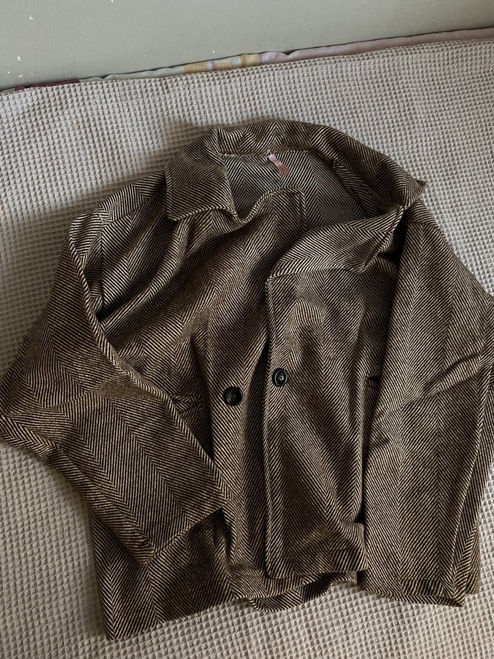 Oversıze kahverengi kaban ceket - Görsel 2