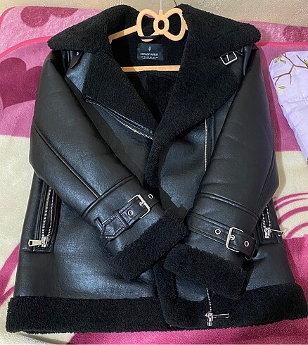 Stradivarius içi kürklü suni deri biker ceket