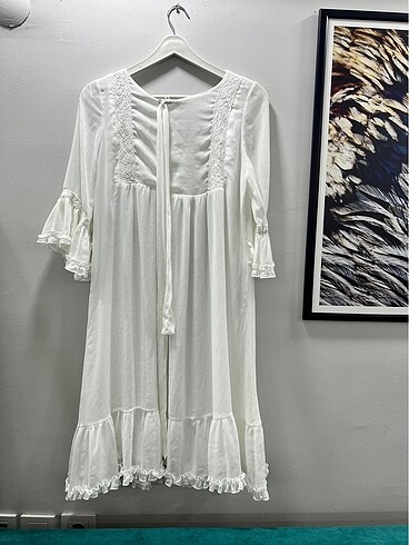 H&M Beyaz Kemerli Bohem Elbise