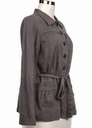 Gri Düğmeli Keten Kadın Ceket orjinal - Görsel 2