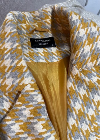 Sarı Ekose Düğmeli Midi Kadın Kaban - Görsel 2