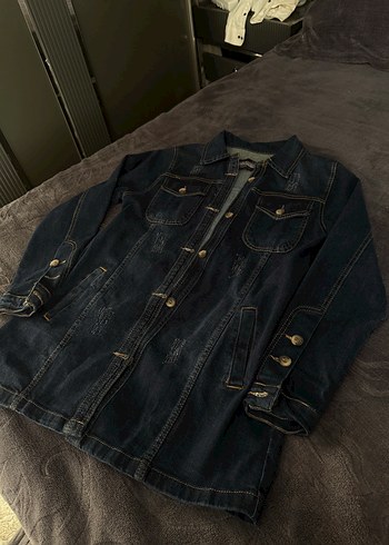 Düğmeli Lacivert Kadın Kot Ceket - Görsel 2