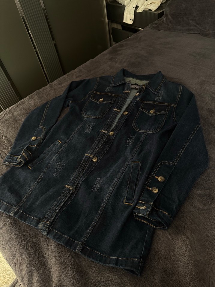 Düğmeli Lacivert Kadın Kot Ceket - Görsel 2