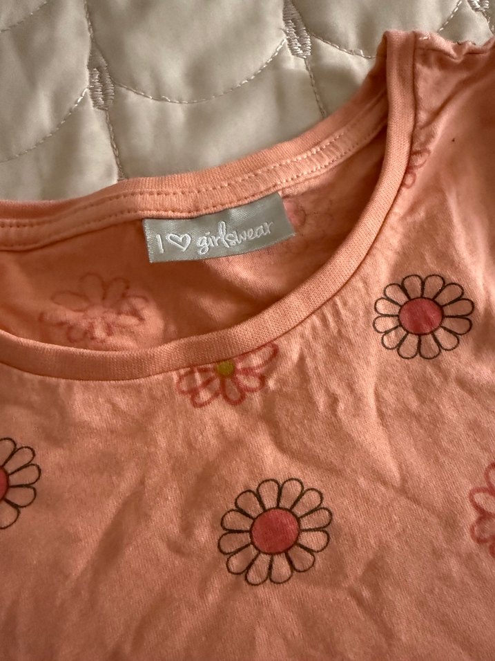 Pembe Çiçekli Kız Tişörtü, Kısa Kollu - Görsel 2