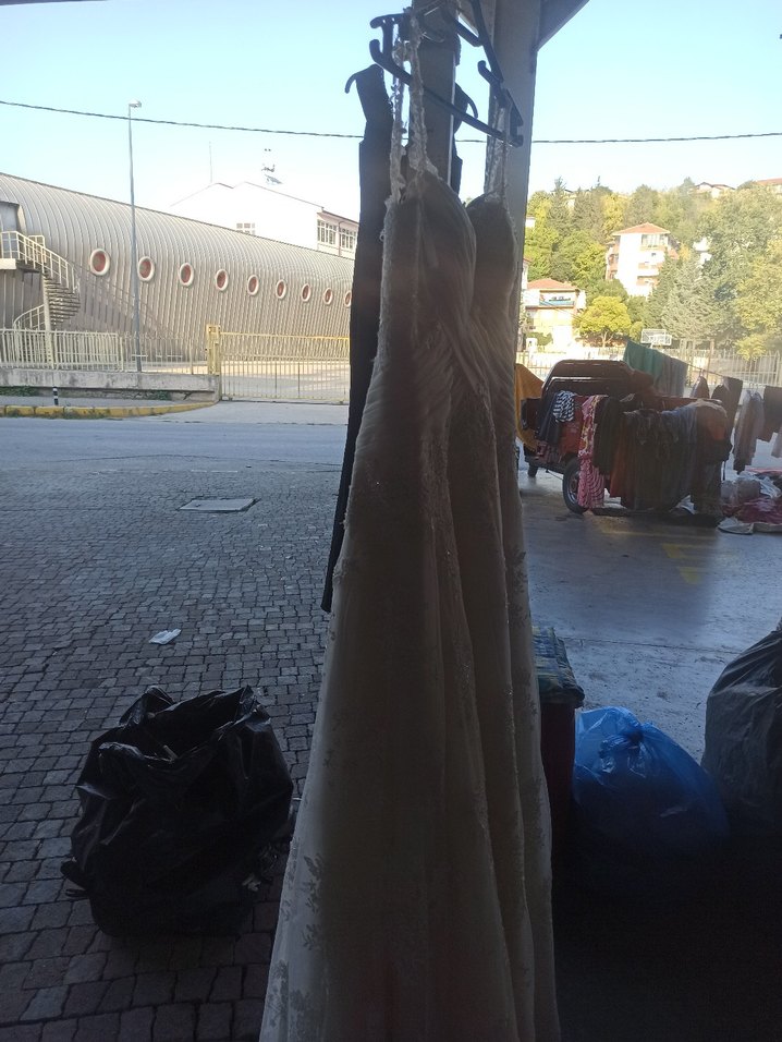 Beyaz Uzun Askısız A Kesim Gelinlik - Görsel 3