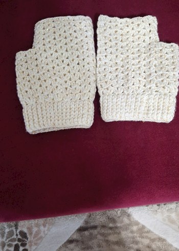 Beyaz Örgü Bohem Kadın Eldiveni - Görsel 2