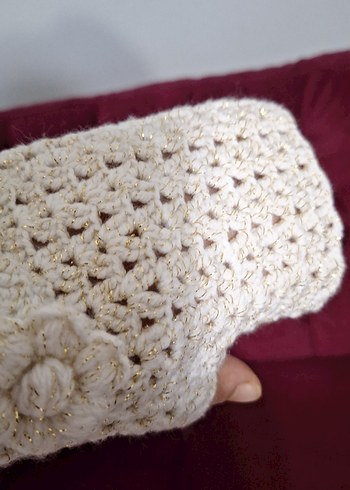 Beyaz Örgü Bohem Kadın Eldiveni - Görsel 3