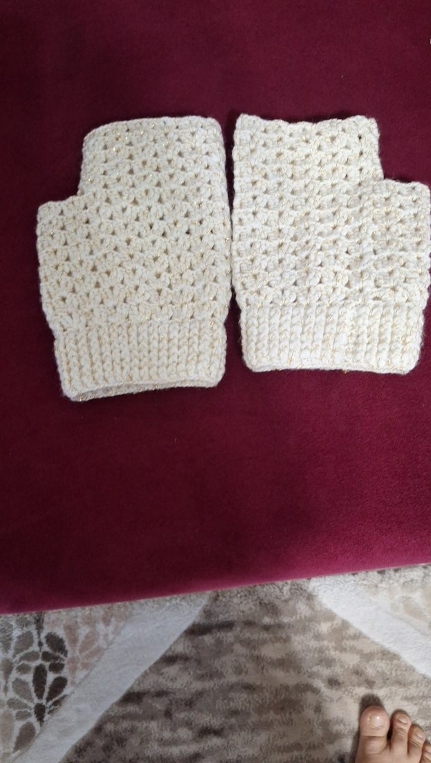 Beyaz Örgü Bohem Kadın Eldiveni - Görsel 2