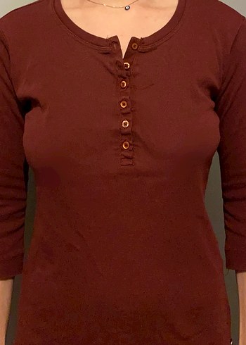 Bordo Düğmeli Yaka Henley Y2K Bluz(Açıklamayı okuyun) - Görsel 2