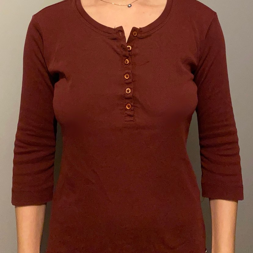 Bordo Düğmeli Yaka Henley Y2K Bluz(Açıklamayı okuyun) - Görsel 2